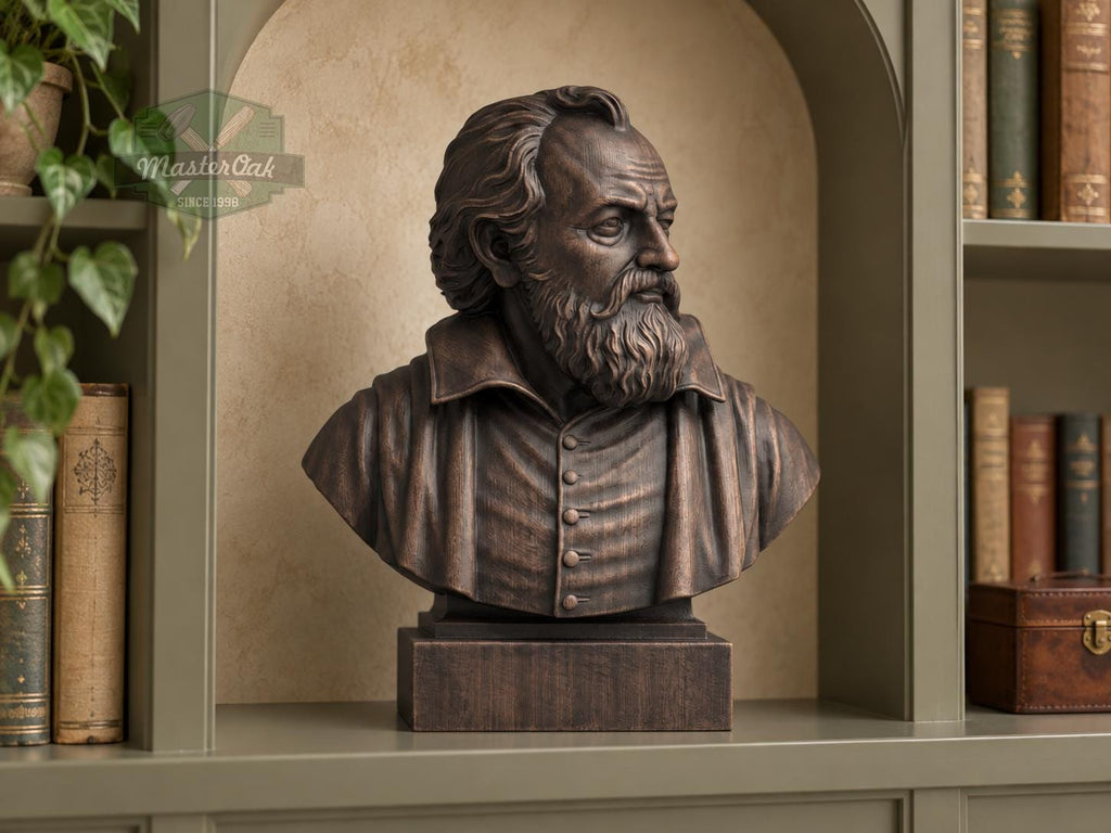 Galileo Galilei Bust, Hand-Finished Wood Sculpture | Astronomy & Science Decor