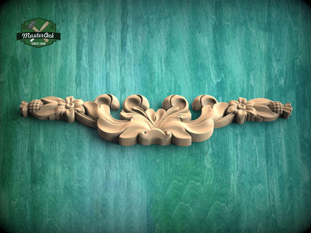 Floral and Pinecone Scroll Applique – Decorative Crest for Furniture