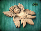 Carved Wooden Cherub Wall Onlay – Angel Relief with Wings Decorative Applique