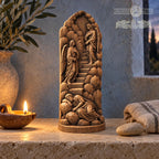 Jacob's Ladder Oak Wood Sculpture, Sleeping Jacob and Angels Relief, Biblical Dream Scene, Judaica Decor, Religious Gift