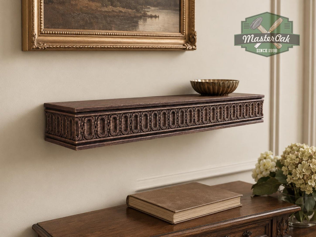 Carved Solid Oak Wall Shelf with Arched Pattern, Ornate Floating Shelf, Decorative Wood Display Shelf, Classical Home Decor