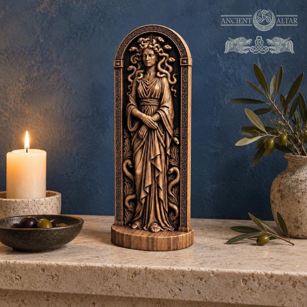 Medusa Wooden Statue, Greek Gorgon Figurine with Snakes, Ancient Mythology Sculpture, Dark Academia Decor, Pagan Altar Gift