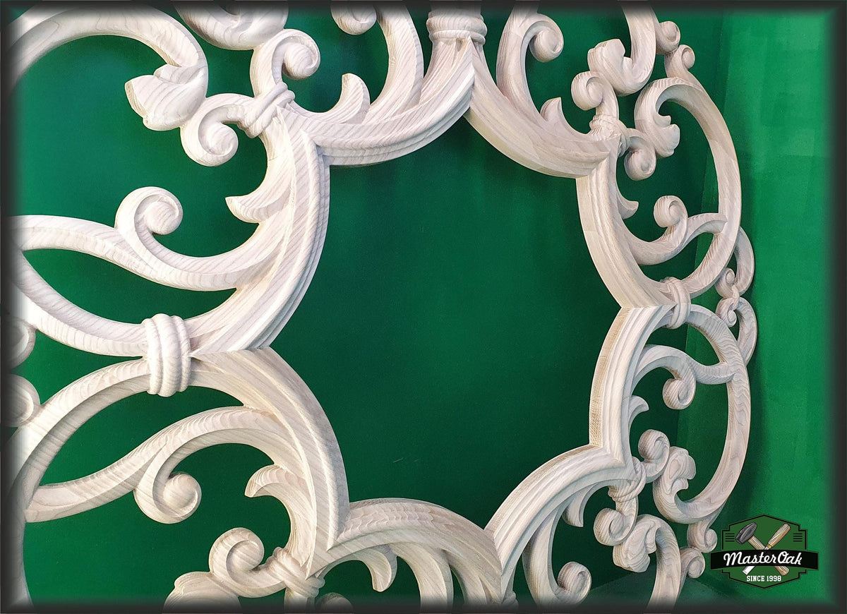 Mirror Carved Wood Trim, Hanging Floral Leaves, Unpainted