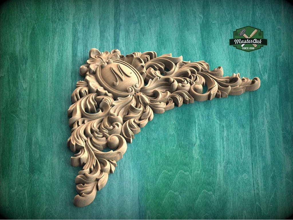 Personalized Victorian Flourish: Carved Wooden Archway Keystone, Unpainted, 1pc, Home Wall Embellishments, Furniture Carving