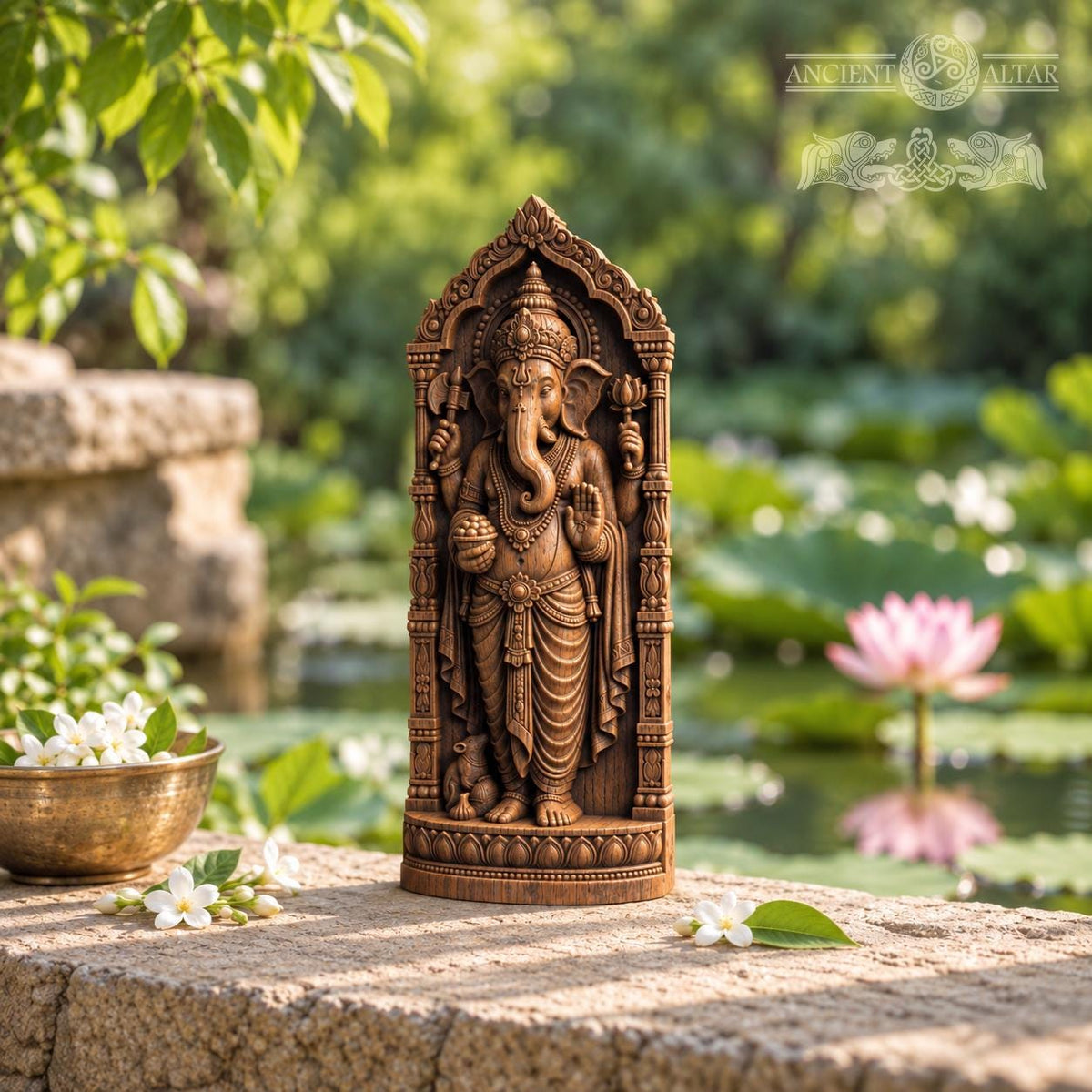 Wooden Ganesha Statue, Hindu Elephant God Figurine, Ganesh Altar Decor, Indian Deity Sculpture, Spiritual Yoga Gift