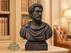 Marcus Aurelius Bust, Hand-Finished Wood Sculpture | Stoic Philosophy Decor