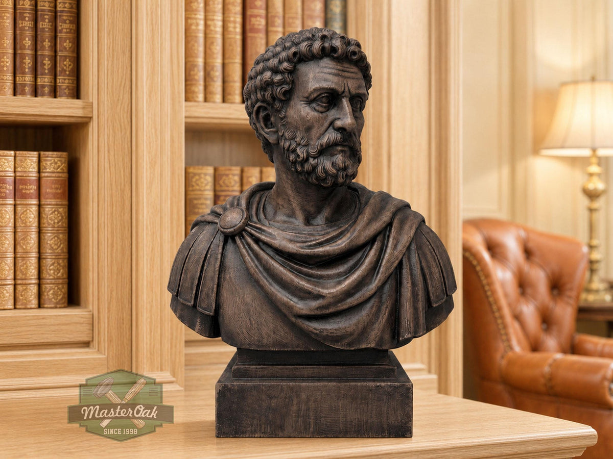 Marcus Aurelius Bust, Hand-Finished Wood Sculpture | Stoic Philosophy Decor