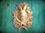 Carved wooden hare wall decor plaque with detailed woodland design in rustic style