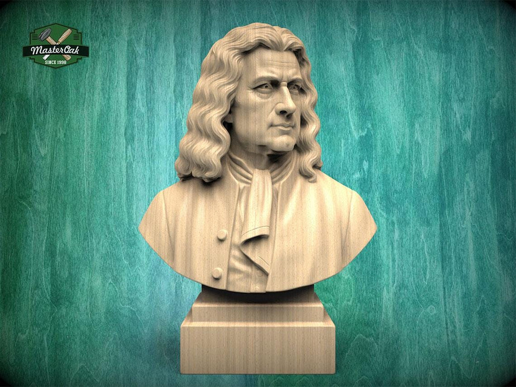 Isaac Newton Bust, Hand-Finished Wood Sculpture | Physics & Math Decor
