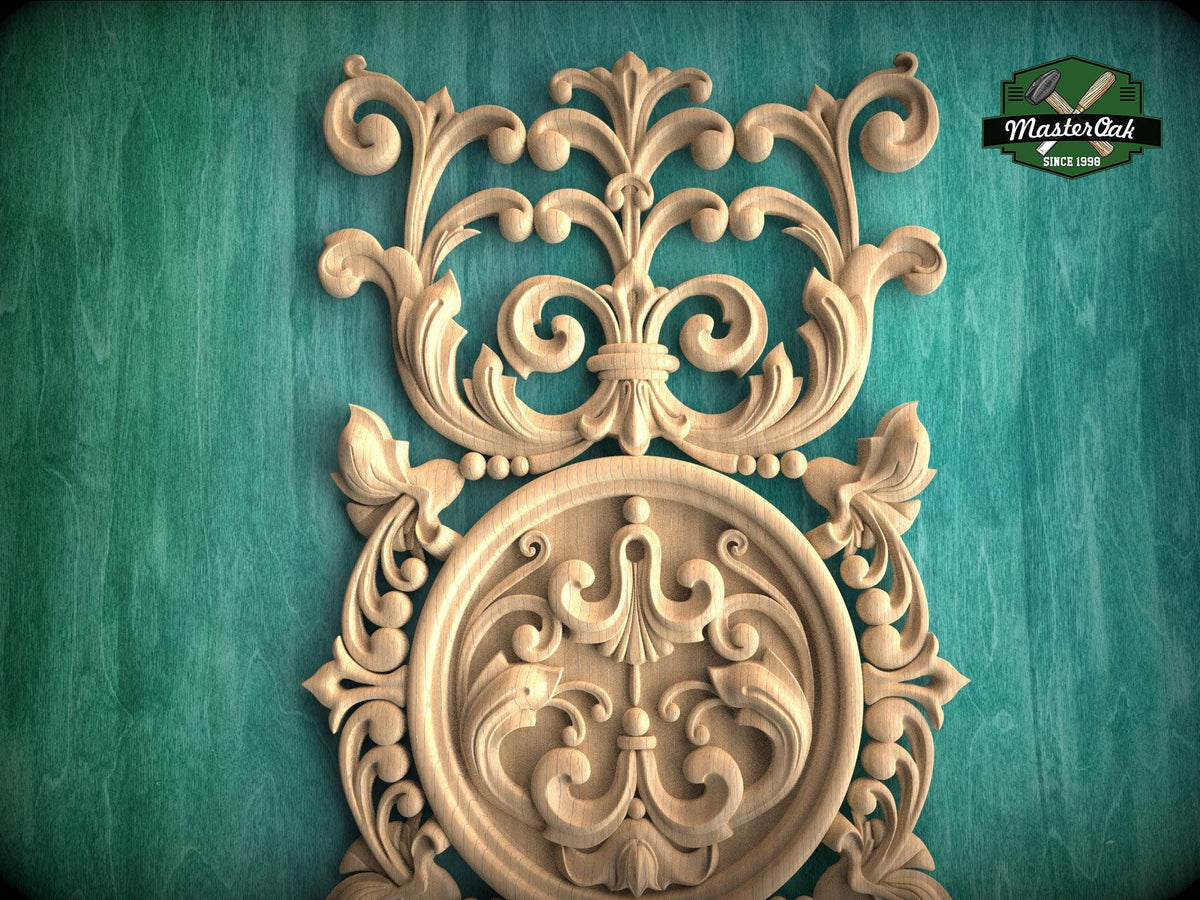 Vertical Filigree Carved Wood Onlay – Intricate Furniture Applique, 1pc, Unpainted, Home Wall Embellishments, Furniture Carving, Wood Onlays