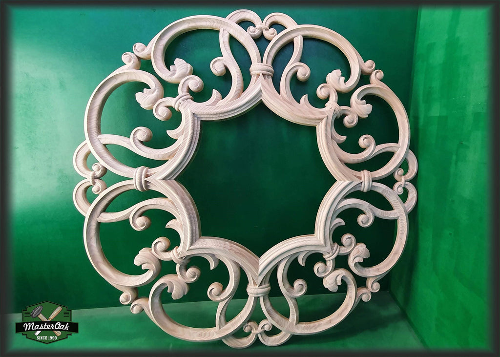 Mirror Carved Wood Trim, Hanging Floral Leaves, Unpainted