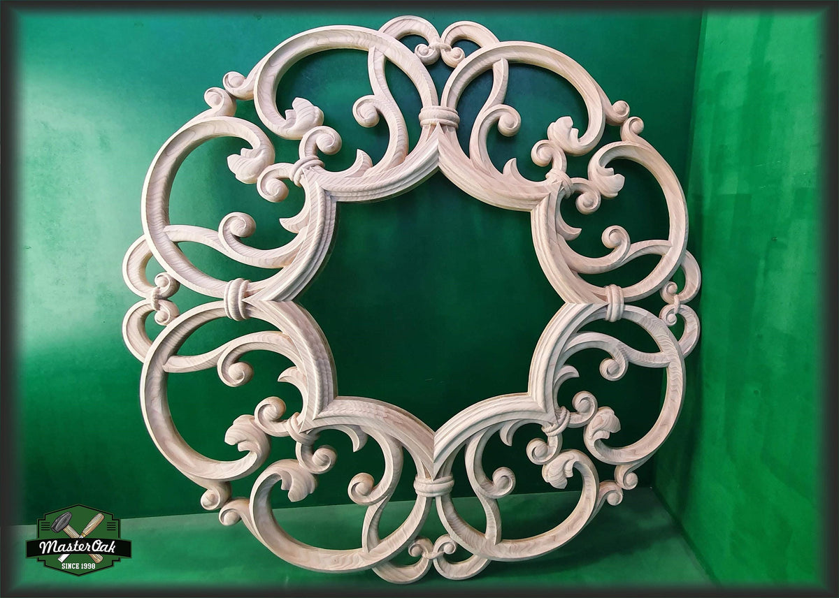 Mirror Carved Wood Trim, Hanging Floral Leaves, Unpainted
