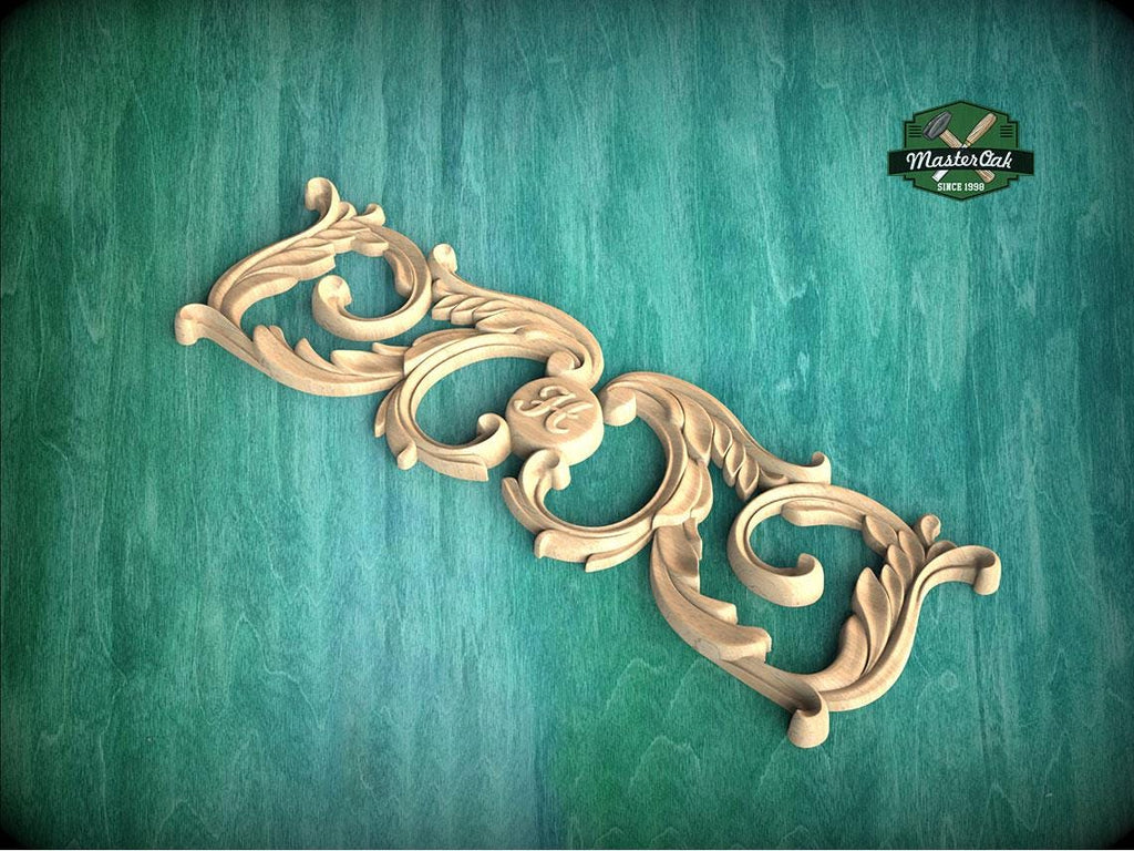 Personalized Unpainted Wood Carved Applique Onlay, 1pc, Home Wall Embellishments, Furniture Carving, Wood Onlay