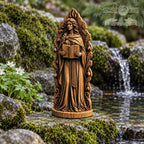 Brigid Goddess Statue with Book and Sacred Flame, Wooden Celtic Deity Figurine, Imbolc Altar Decor, Irish Pagan Gift