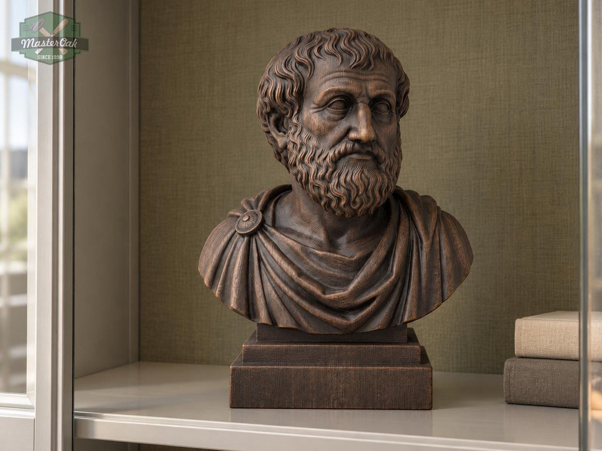 Aristotle Bust, Hand-Finished Wood Sculpture | Greek Philosophy Decor