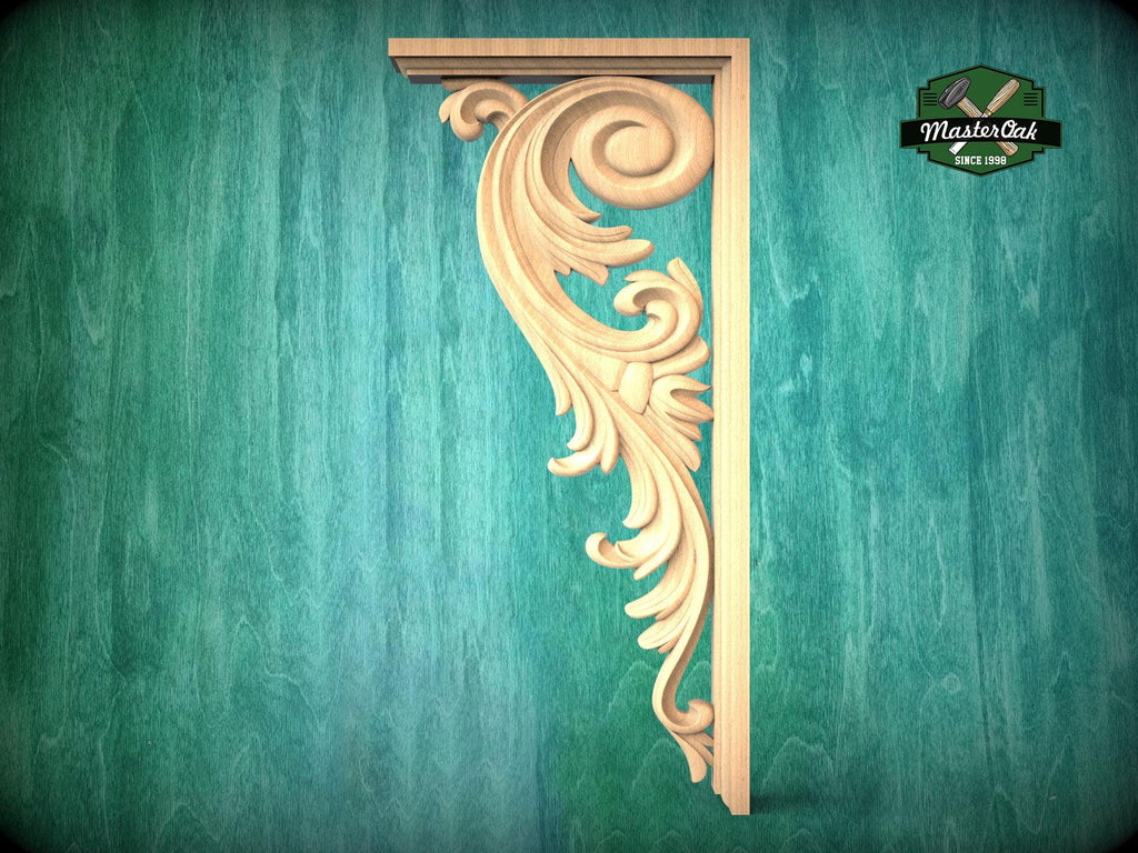 Ornate Wooden Doorway Corner Bracket with Acanthus Scrolls