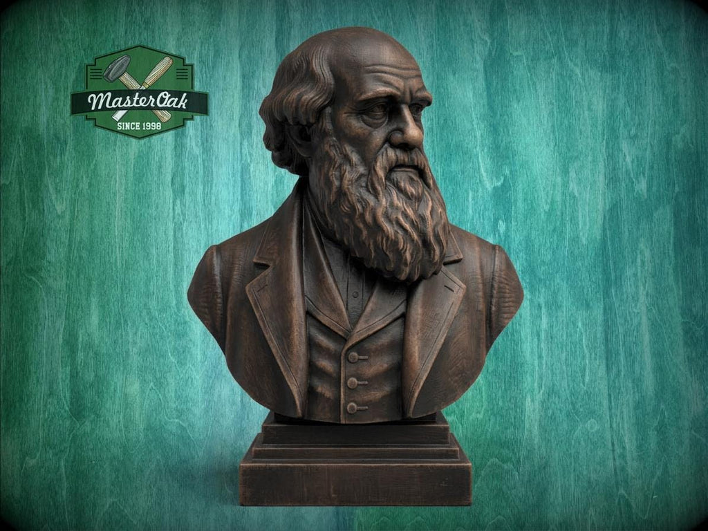 Charles Darwin Bust, Hand-Finished Wood Sculpture | Biology & Science Decor