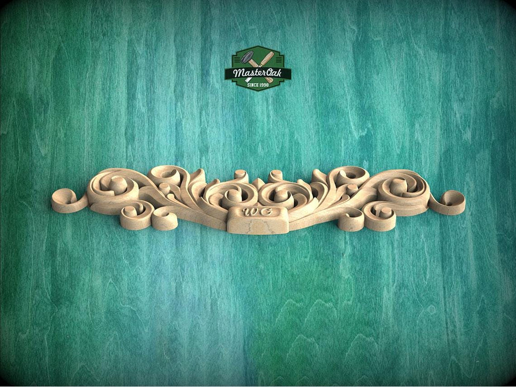 Personalized Decorative Scroll Crest with Curved Motif for Furniture Tops