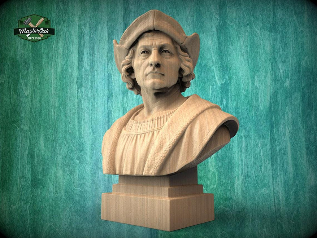 Christopher Columbus Bust, Hand-Finished Wood Sculpture | Age of Exploration Decor