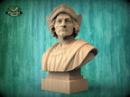 Christopher Columbus Bust, Hand-Finished Wood Sculpture | Age of Exploration Decor