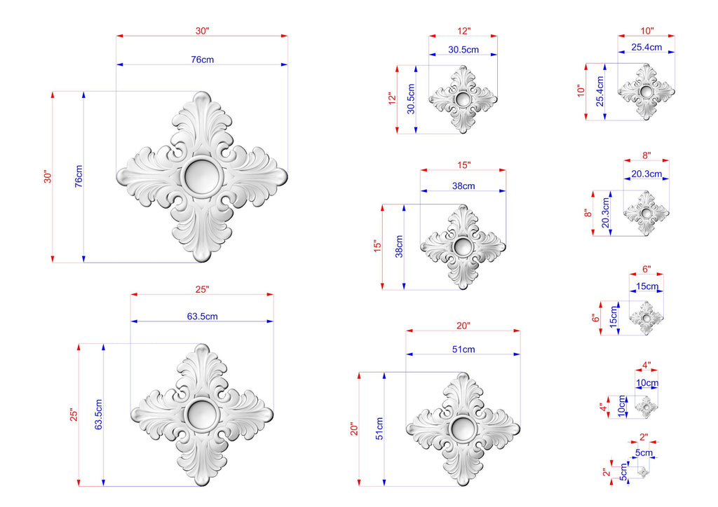 various sizes of decorative crosses, each with its own set of measurements and dimensions. The crosses are depicted in different sizes, ranging from small to large, and are shown in a grid format with corresponding measurements provided.