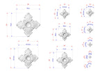 various sizes of decorative crosses, each with its own set of measurements and dimensions. The crosses are depicted in different sizes, ranging from small to large, and are shown in a grid format with corresponding measurements provided.