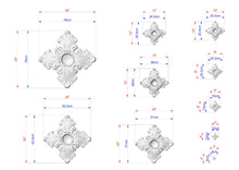 Load image into Gallery viewer, various sizes of decorative crosses, each with its own set of measurements and dimensions. The crosses are depicted in different sizes, ranging from small to large, and are shown in a grid format with corresponding measurements provided.

