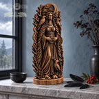 Morrigan Raven Queen Figurine, Celtic War Goddess Statue, Wooden Irish Deity, Dark Pagan Altar Decor, Witchcraft Gift