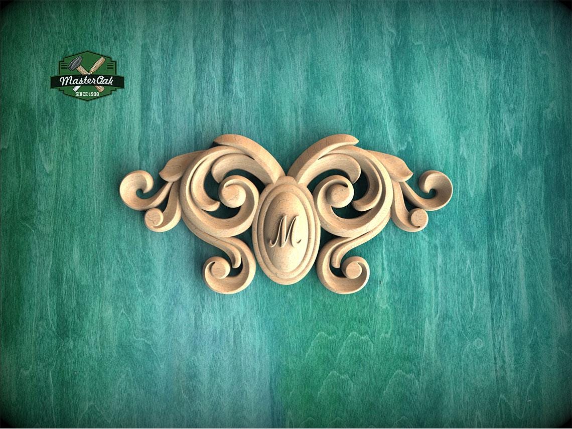 Personalized Symmetrical Wood Scroll Applique – Classic Ornament for Furniture & Doors