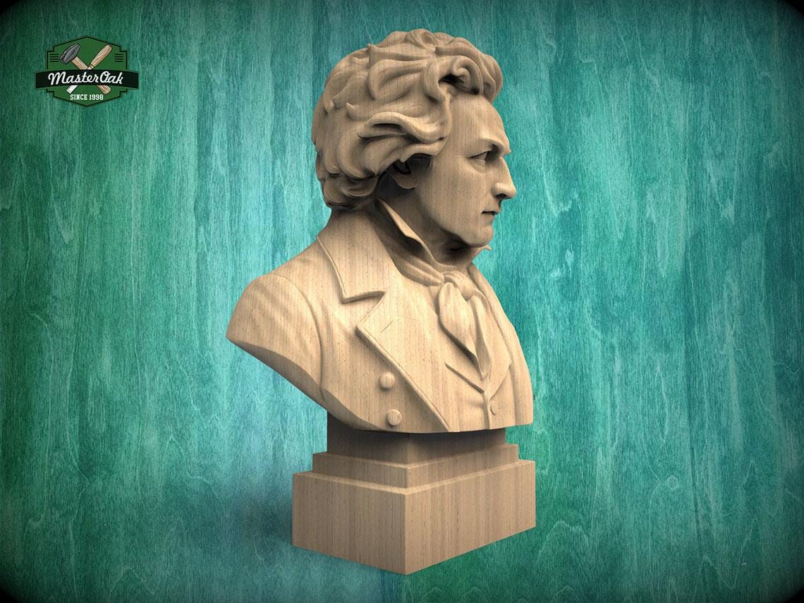 Beethoven Bust Statue | CNC-Carved Wood, Hand-Sanded & Toned | Piano Room Decor