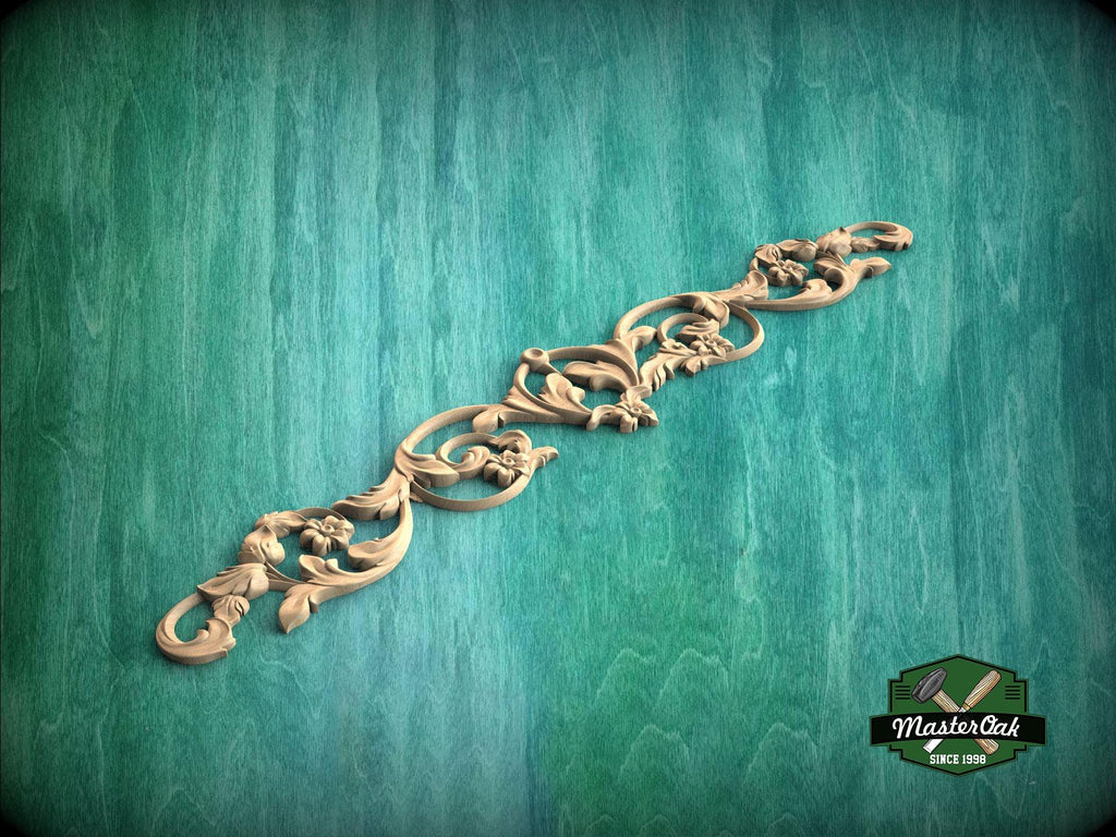 Floral Scroll Wood Applique with Symmetrical Vine Design