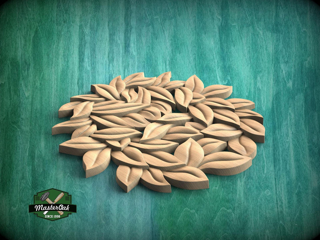 Nature's Embrace: Leaf Pattern Onlay, 1 piece, Unpainted, Home Wall Embellishments, round wooden trims, wood wall art decor
