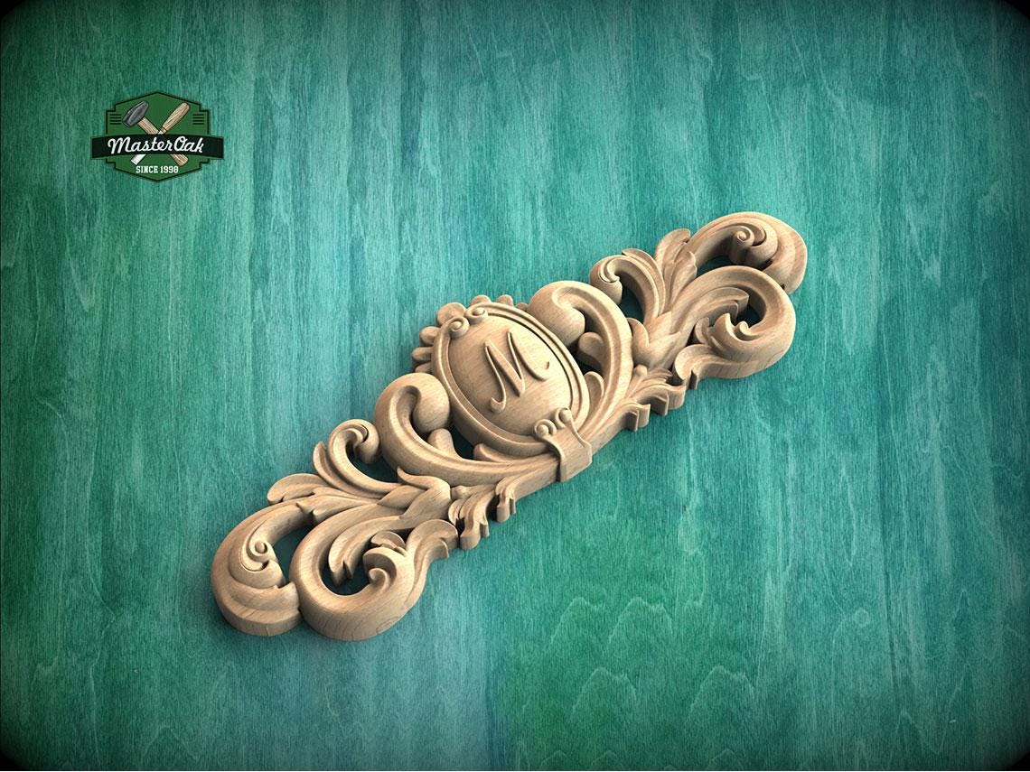 Personalized Large Floral Wood Applique – Ornate Carved Decoration for Furniture