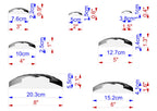 a series of seven different images, each depicting a different object or scene. The images are labeled with their respective measurements, providing a visual representation of the size or dimensions of each object. The labels include measurements such as "7.6cm", "2.5cm", "3.8cm", "10cm", "12.7cm", "20.3cm", "15.2cm", and "4.1cm". The images are arranged in a grid format, with each row representing a different object or scene, and each column representing a different measurement unit.