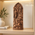 Jacob's Ladder Oak Wood Sculpture, Sleeping Jacob and Angels Relief, Biblical Dream Scene, Judaica Decor, Religious Gift