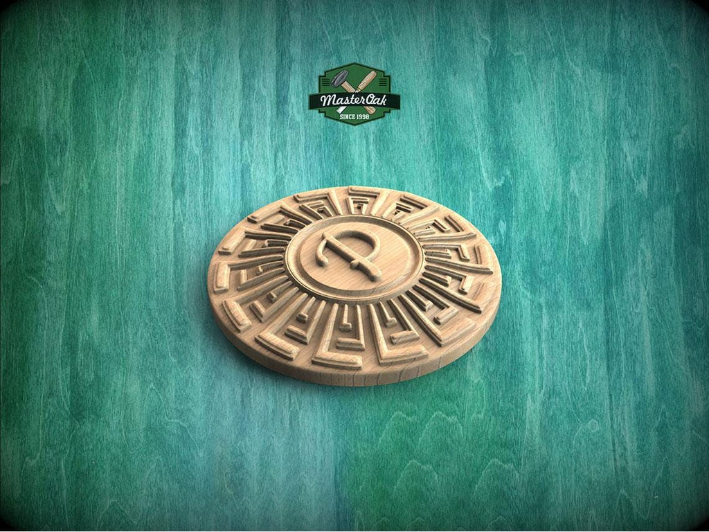 Personalized Carved Rosette - Greek Key Design in Natural Wood, 1pc, Unpainted, Home Wall Decor, Wooden Trim, Wood Art Decor