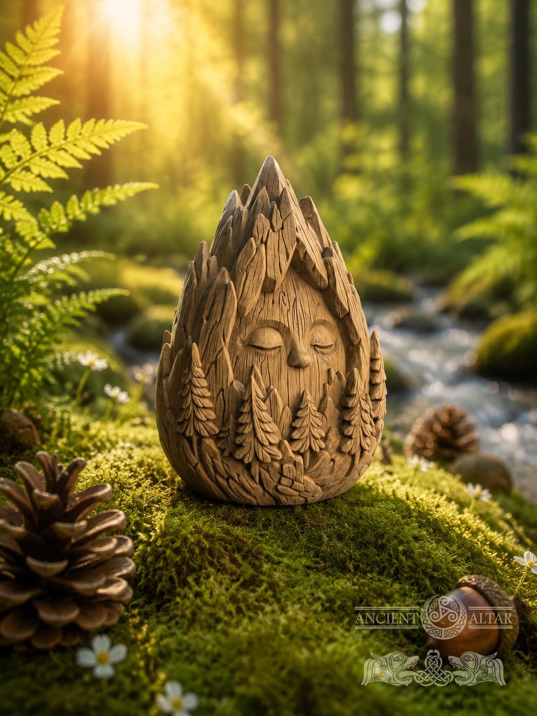 Mountain Sage Figurine, Carved Oak Forest Spirit, Wooden Mountain Decor, Nature Lover Gift, Woodland Guardian Statue