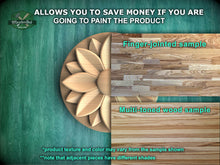Load image into Gallery viewer, The image is a promotional image for Master Oak Paint, showcasing two different wood samples. The left side displays a finger-joined sample, while the right side shows a multi-toned wood sample. The text on the image indicates that the product texture and color may vary from the sample shown, and that adjacent pieces have different shades.
