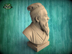 Confucius Bust | Carved & Hand-Finished Wood Statue | Chinese Philosophy Decor
