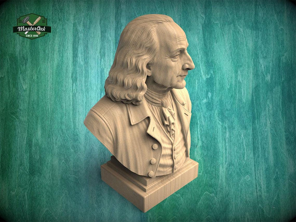 Wooden Benjamin Franklin Sculpture | Hand-Sanded & Hand-Toned | American History Decor