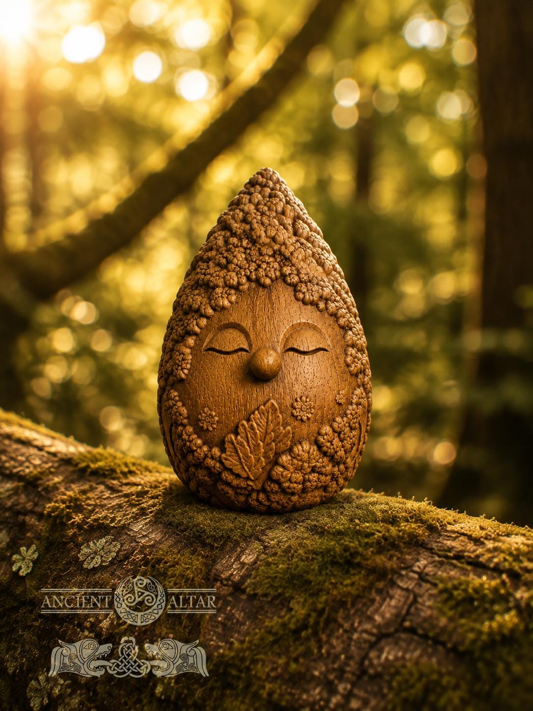 Moss Hermit Figurine, Carved Oak Forest Spirit, Woodland Guardian Statue, Cottagecore Decor, Nature Lover Gift, 2.76 Inch