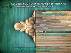 The image is a promotional advertisement for Master Oak, a company that sells wood products. It features a close-up of a wooden panel with a decorative element, and a sample of a multi-toned wood sample. The text on the image provides information about the product, including that it allows you to save money if you are going to paint the product, and that the product texture and color may vary from the sample shown. The image also mentions that adjacent pieces have different shades.