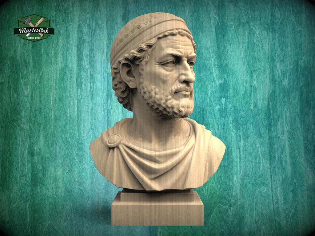 Hannibal Barca Bust, Hand-Finished Wood Sculpture | Ancient Military Decor