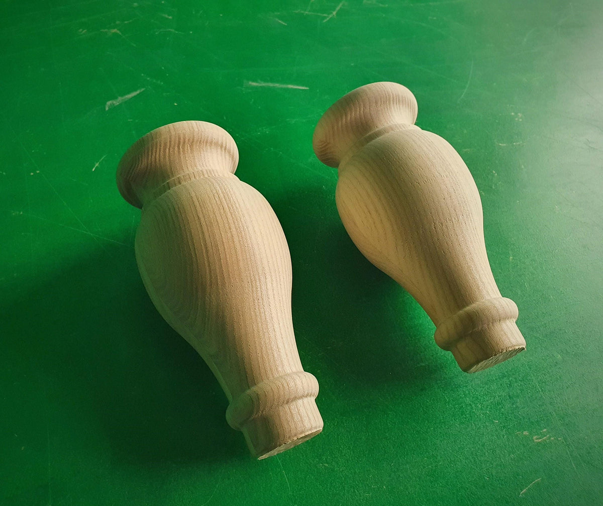 Round Wooden Table Legs – Set of 2 Classic Turned Furniture Legs, Baroque Style Carved Wood Feet