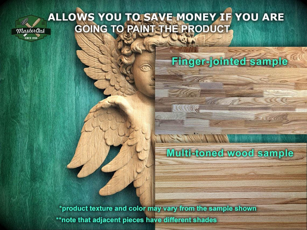 Carved Wooden Cherub Wall Onlay – Angel Relief with Wings Decorative Applique