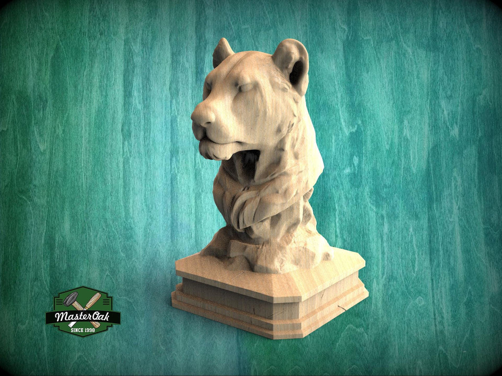 Lioness Bust , Lioness statue for Staircase Newel Post, Lioness finial bed post, Animal Post Cap for Rustic Interiors, 1pc, Unpainted