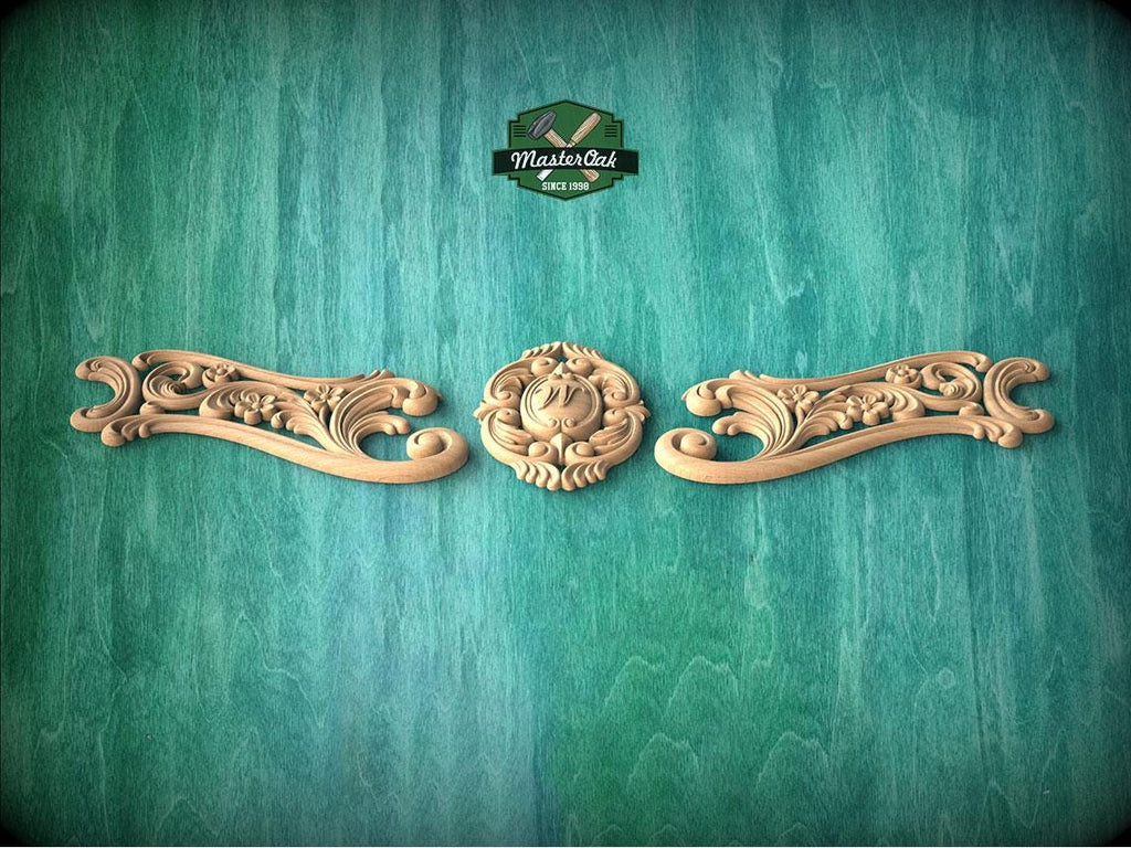 Personalized Rococo-Style Carved Wood Onlay for Elegant Furniture and Fireplace Decor, 1pc, Unpainted, Home Wall Embellishments