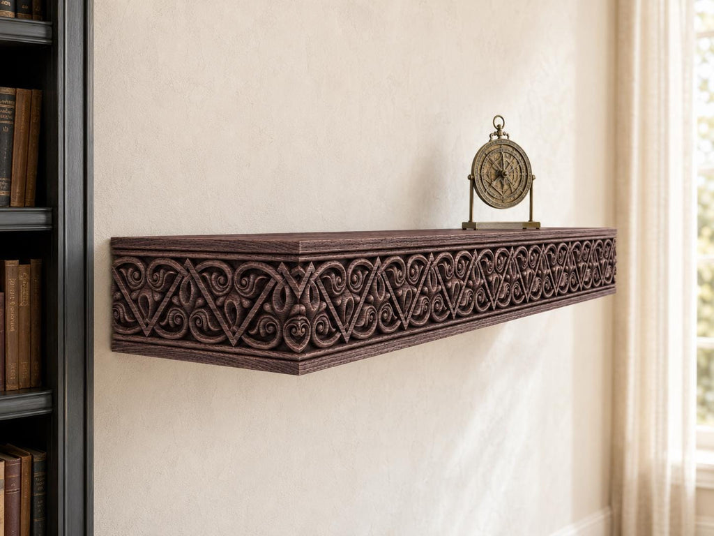 Carved Solid Oak Wall Shelf with Gothic Arch Pattern, Ornate Floating Shelf, Decorative Wood Display Shelf, Medieval Home Decor