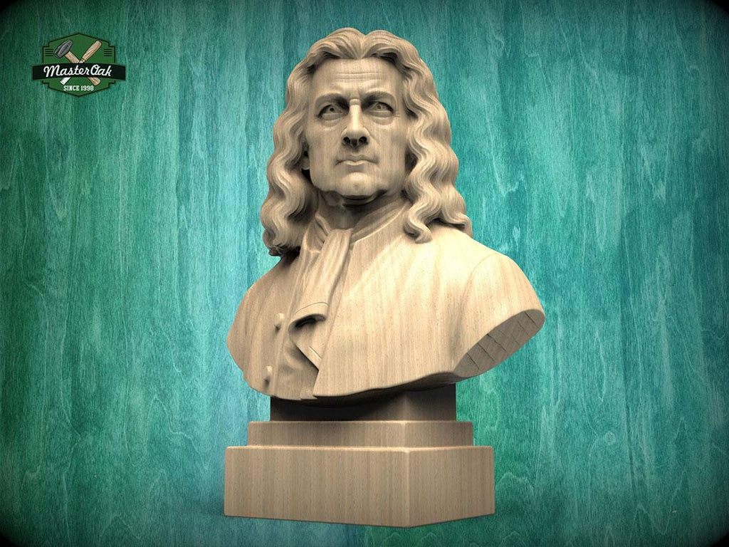 Isaac Newton Bust, Hand-Finished Wood Sculpture | Physics & Math Decor