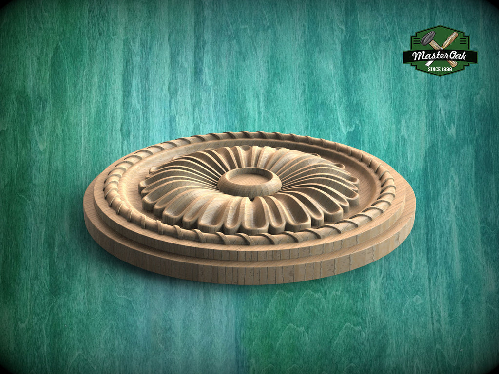 Classic Wooden Ceiling Rosette, Sunburst Carved Design, Elegant Home Feature, 1 pc, Unpainted, Decorative Rosettes